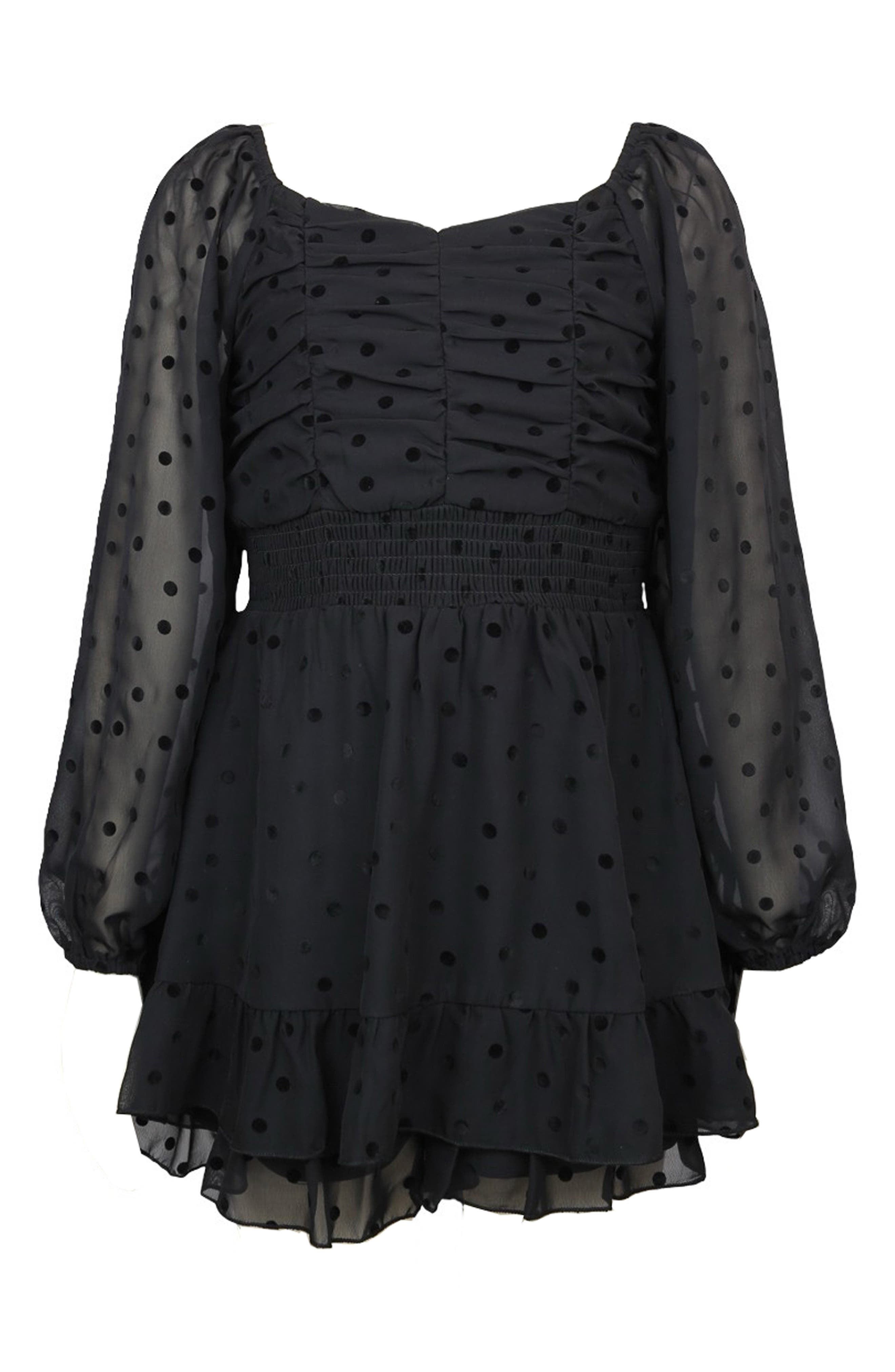 Zunie Kids' Flocked Dot Chiffon Skirted Party Romper