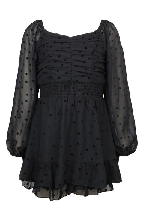 Kids' Flocked Dot Chiffon Skirted Party Romper (Big Kid)