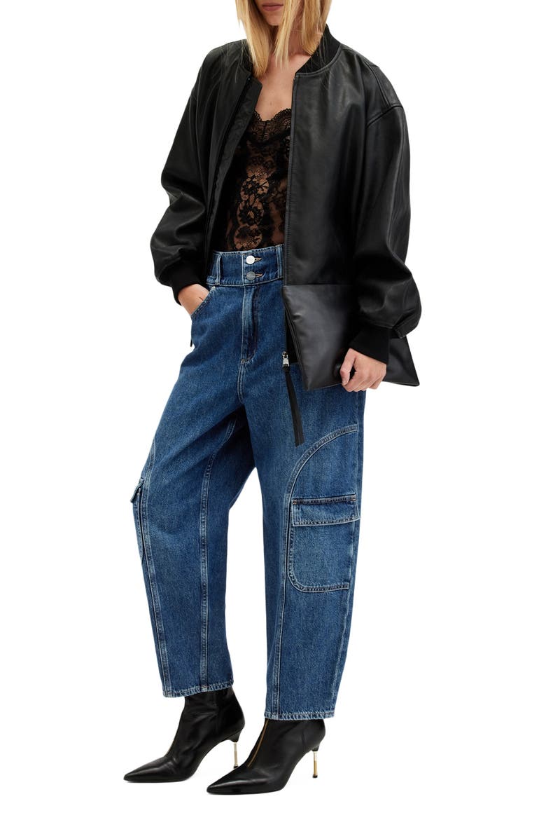 Hailey High Waist Straight Leg Cargo Jeans, Alternate, color, MID INDIGO