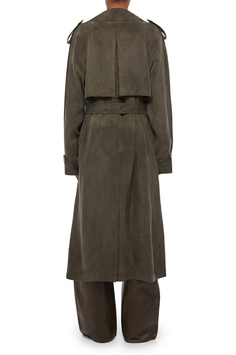Fluid Microsuede Trench Coat, Alternate, color, DARK MOSS
