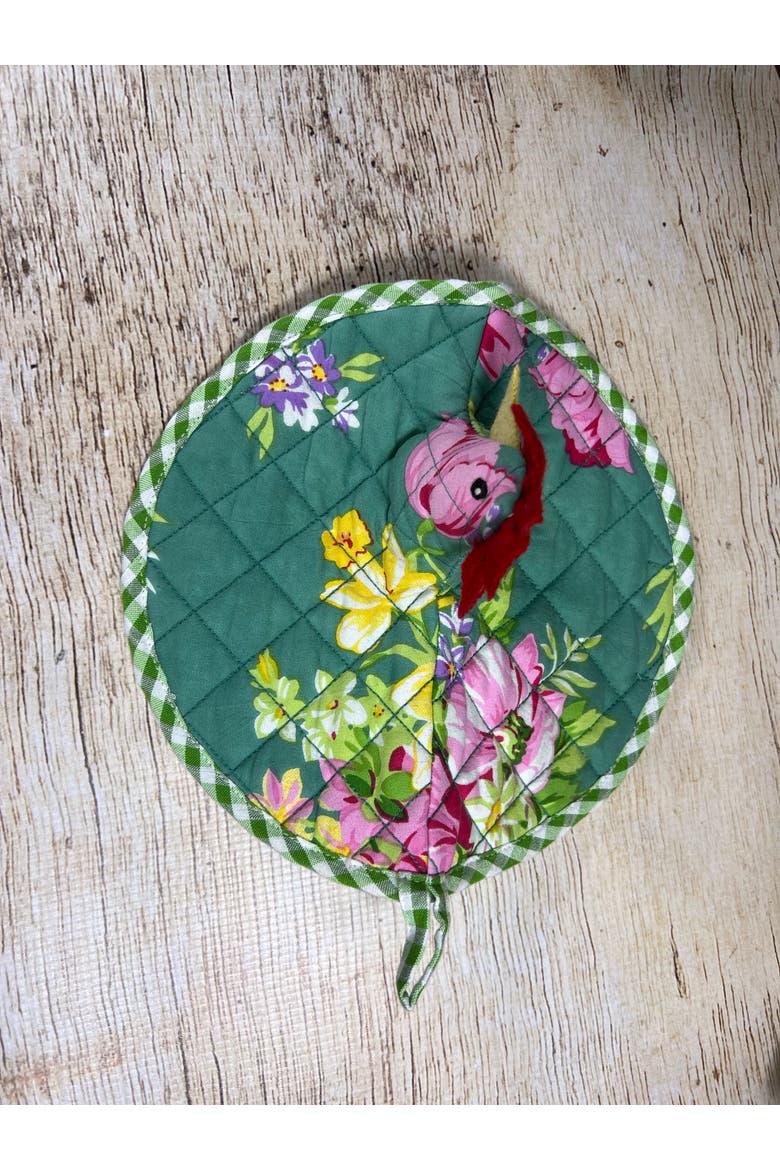 Happy Hen Potholder in Green Floral, Alternate, color, Green