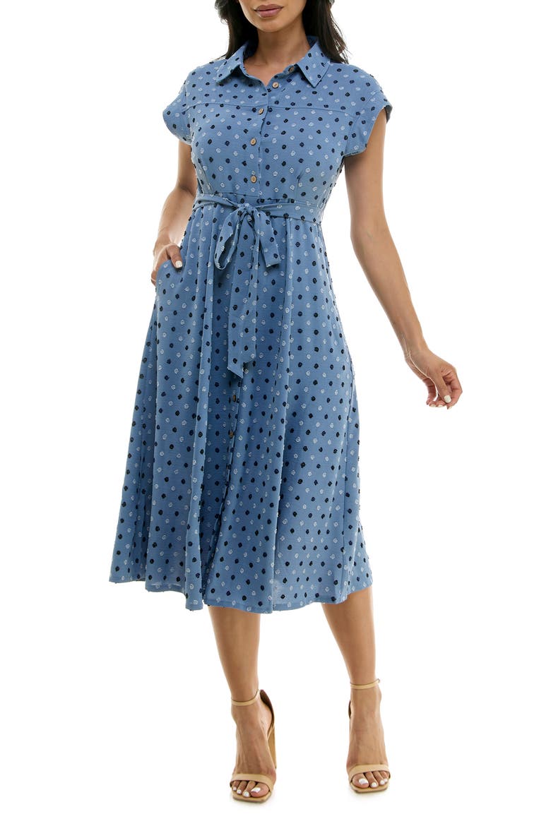 Swiss Dot Cap Sleeve Midi Shirtdress, Main, color, DENIM MULTI