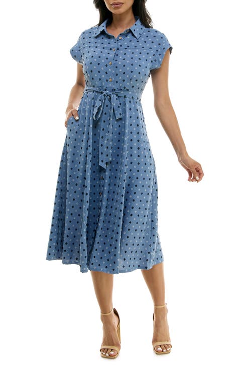 Swiss Dot Cap Sleeve Midi Shirtdress