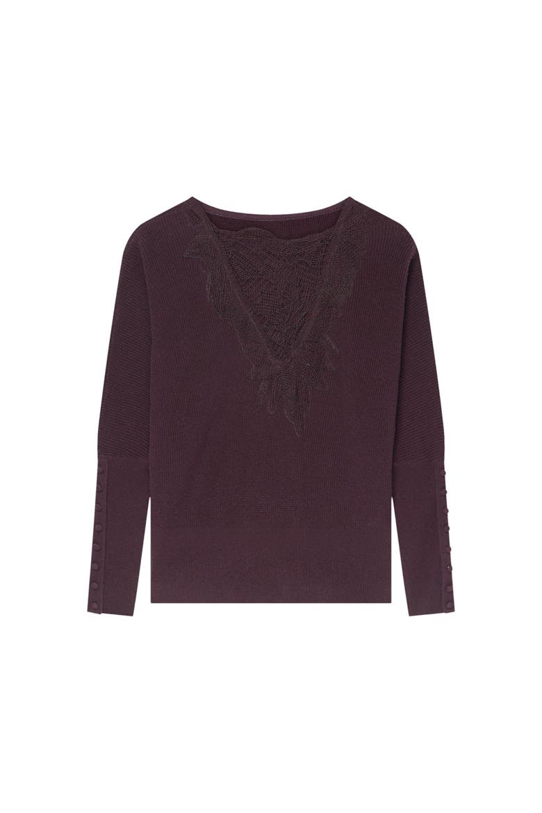 Lace Detail Jumper Pullover Sweater with Long Sleeve and Boat Neck, Alternate, color, Burgundy