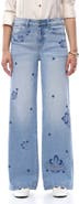 Bayeas Floral Embroidered Mid Rise Wide Leg Jeans