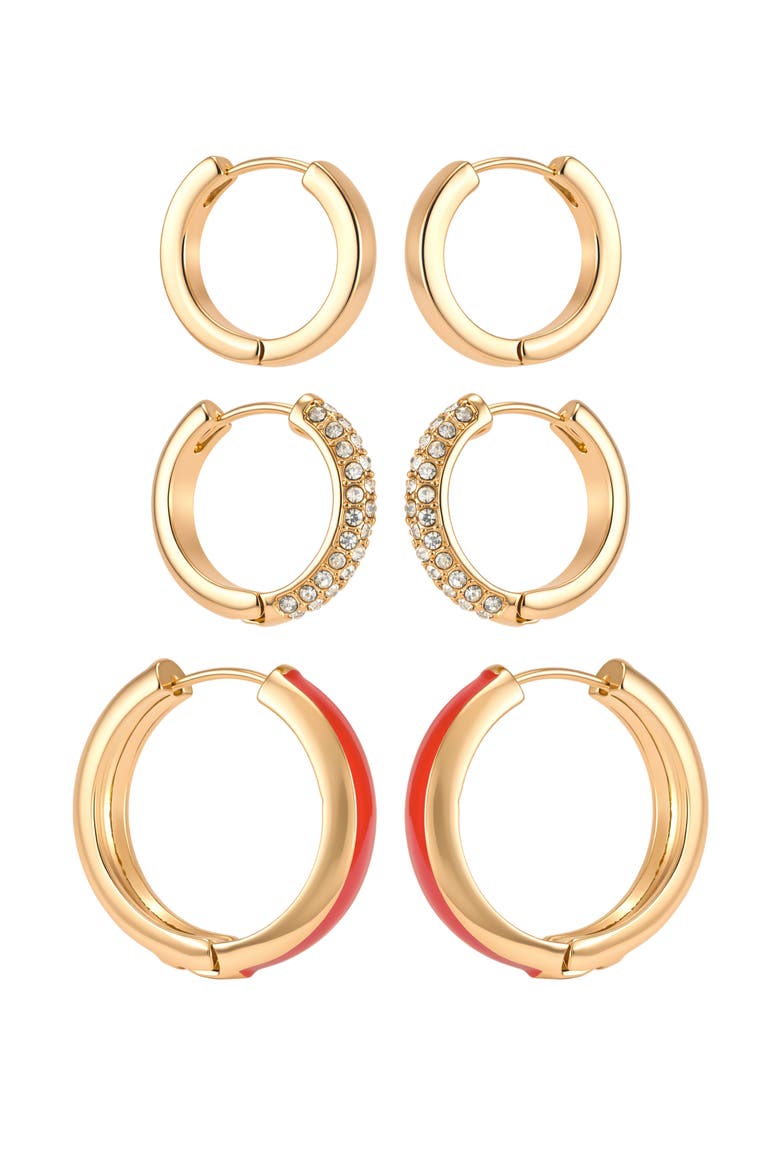 Gold-Tone Crystal Hoop Earring Set of Three, Main, color, Gold