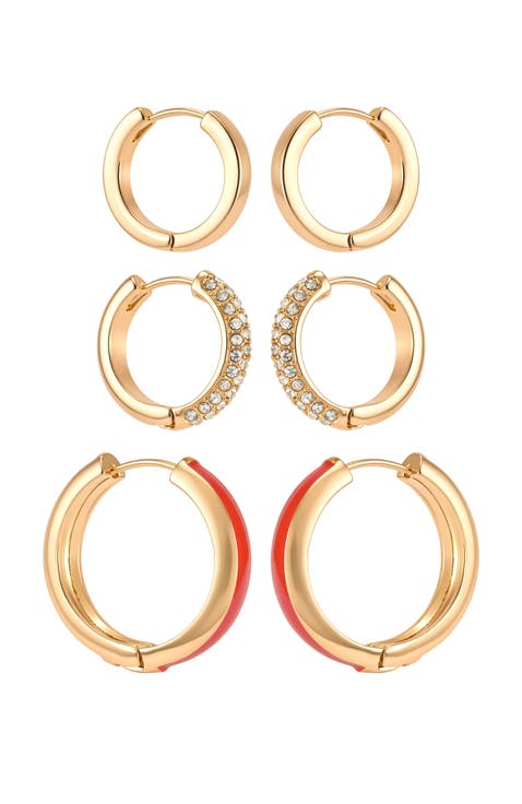 Gold-Tone Crystal Hoop Earring Set of Three
