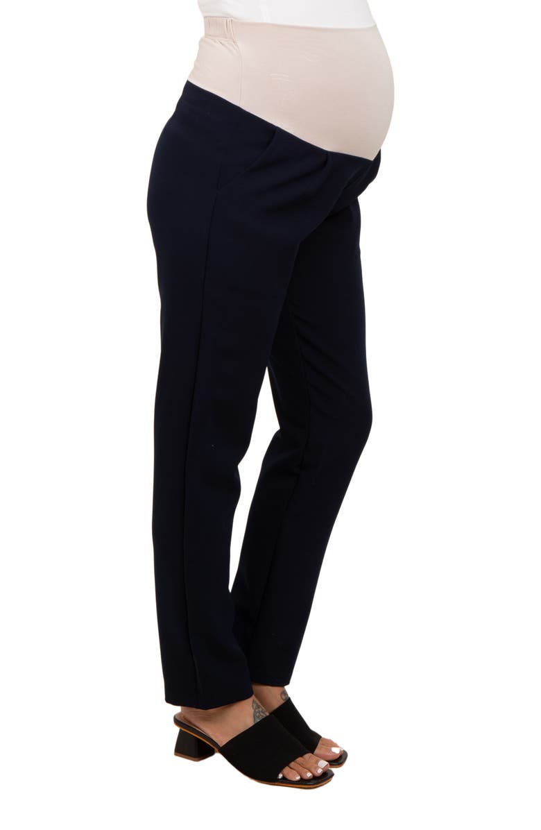 PinkBlush Pleated Relax Fit Maternity Pants, Alternate, color, Navy Blue