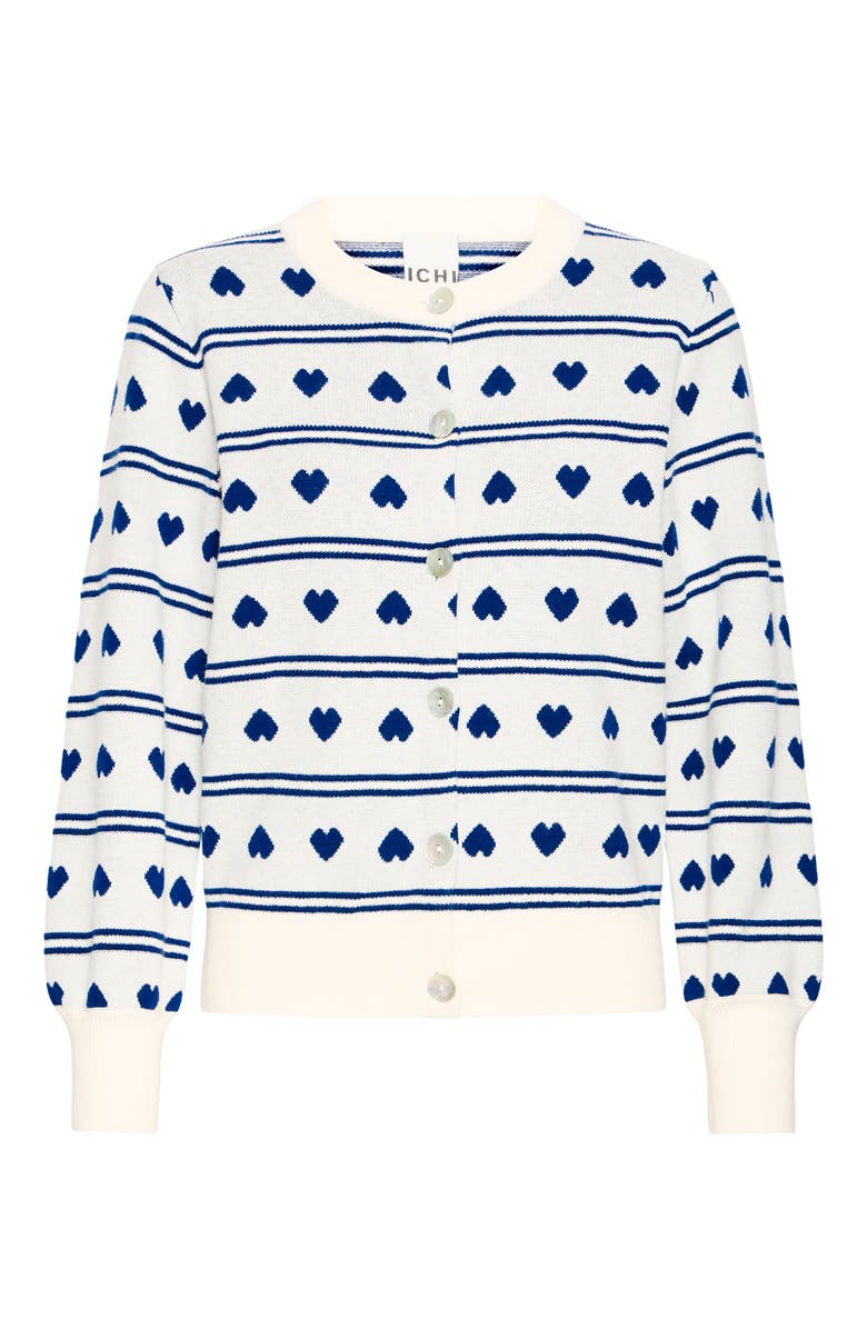 ICHI Ihbrielle Cardigan, Alternate, color, Birch W Blue Print