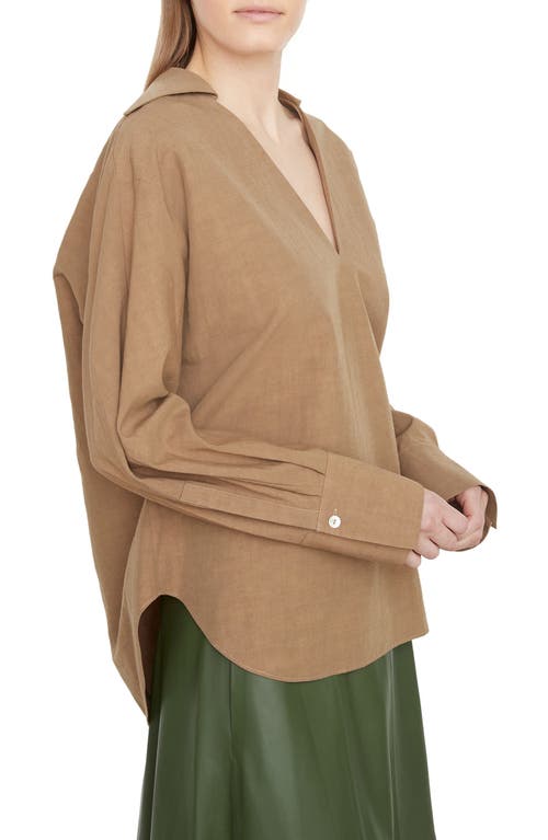 Vince Shaped-collar V-neck Popover Top In Sandshell