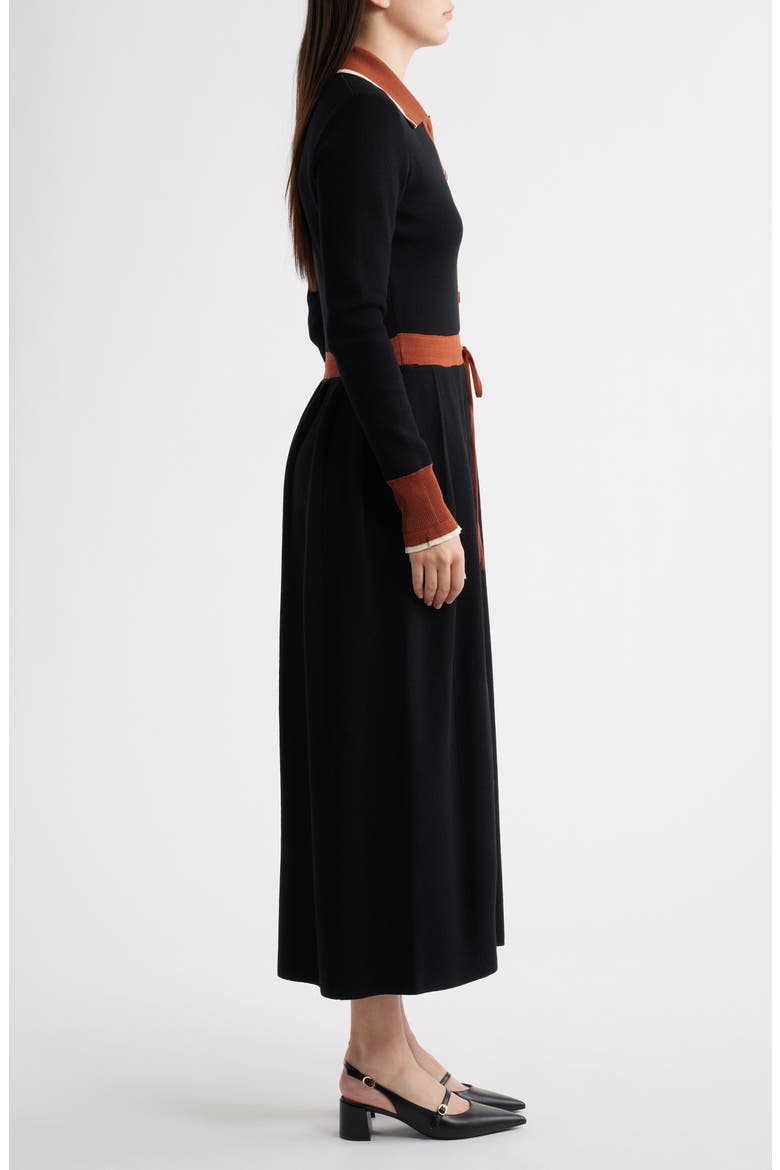 Tipped Long Sleeve Drawstring Waist Sweater Dress, Alternate, color, BLACK/ CAMEL
