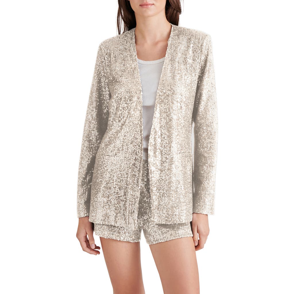 Steve Madden Collarless Sequin Blazer In Silver