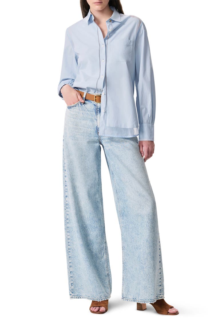 Maxine Mixed Media Button-Up Shirt, Alternate, color, LIGHT BLUE