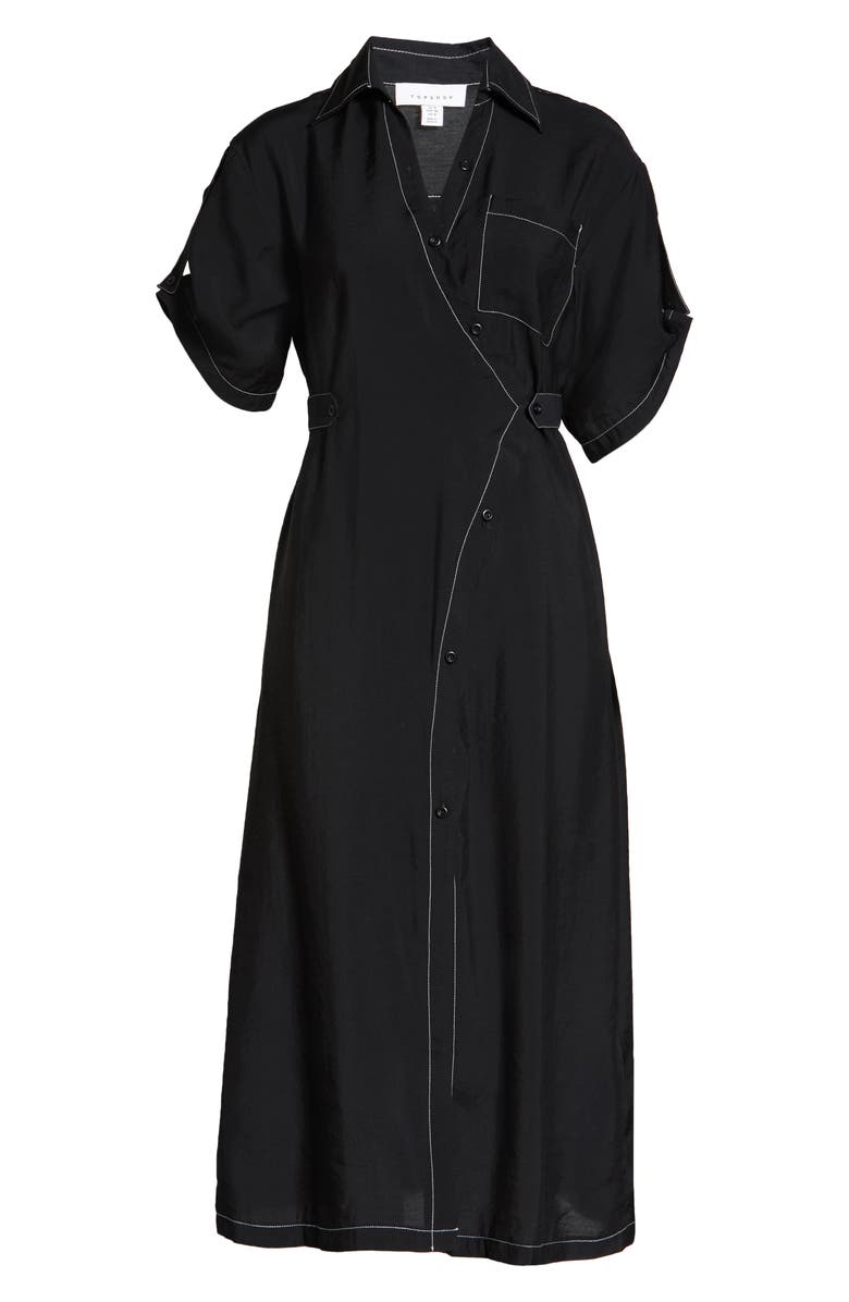 Topshop Contrast Stitch Midi Shirtdress, Main, color, 