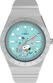Timex® Peanuts® x Q Timex® 36mm Stainless Steel Expansion Band Watch