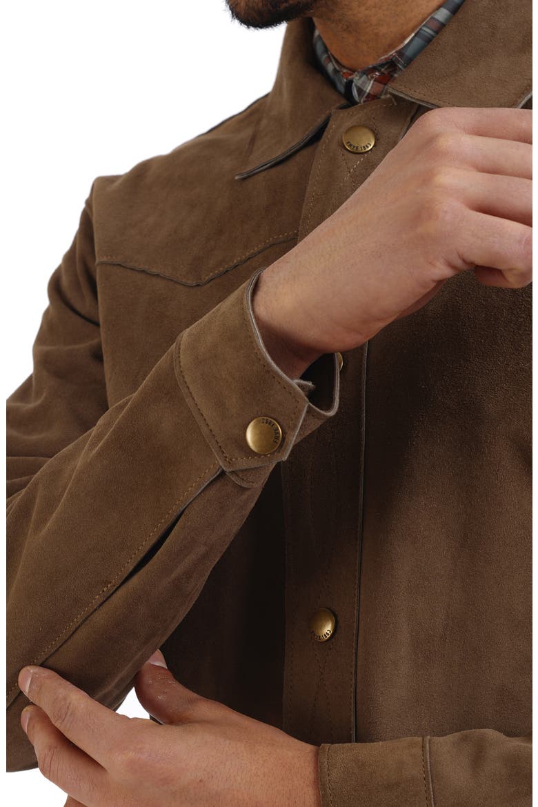 Suede Long Sleeve Shacket, Alternate, color, MIDDLE BROWN