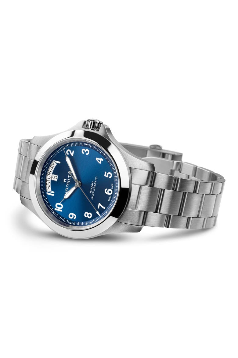 Khaki Field King Automatic Bracelet Watch, 40mm, Alternate, color, BLUE