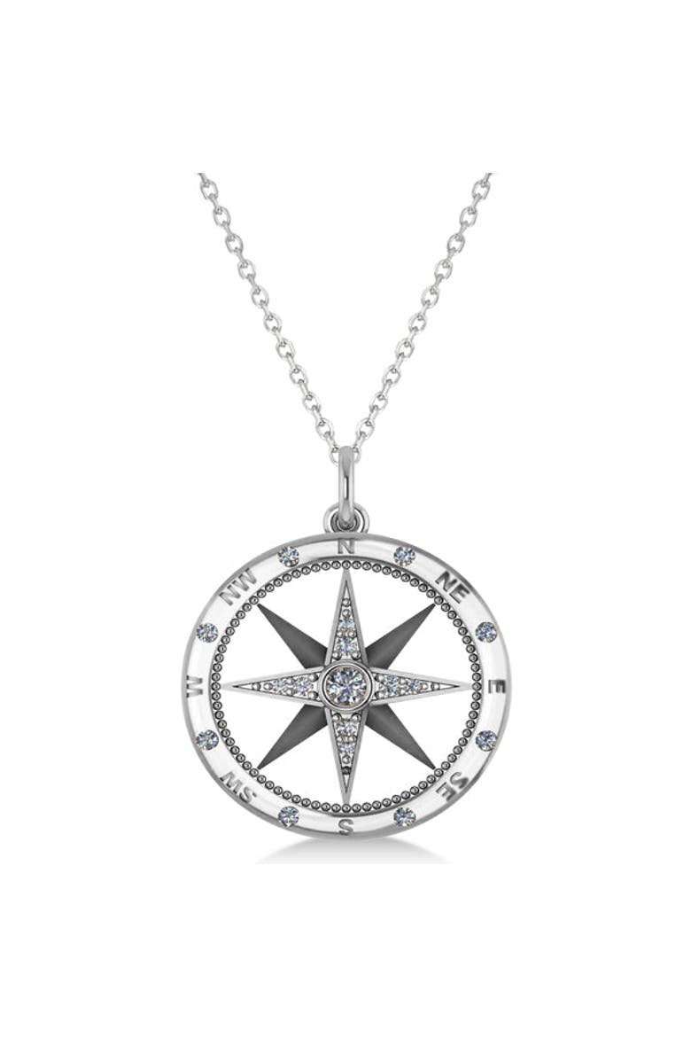 Compass Necklace Pendant Diamond Accented 14k, Main, color, Diamond, White Gold