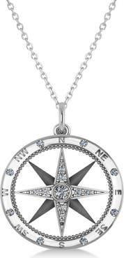 ALLUREZ Compass Necklace Pendant Diamond Accented 14k