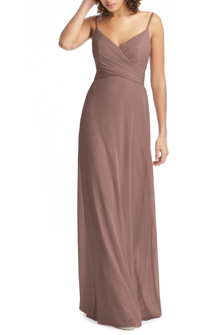 Crossover V-Neck Chiffon Trumpet Gown, Main, color, SIENNA