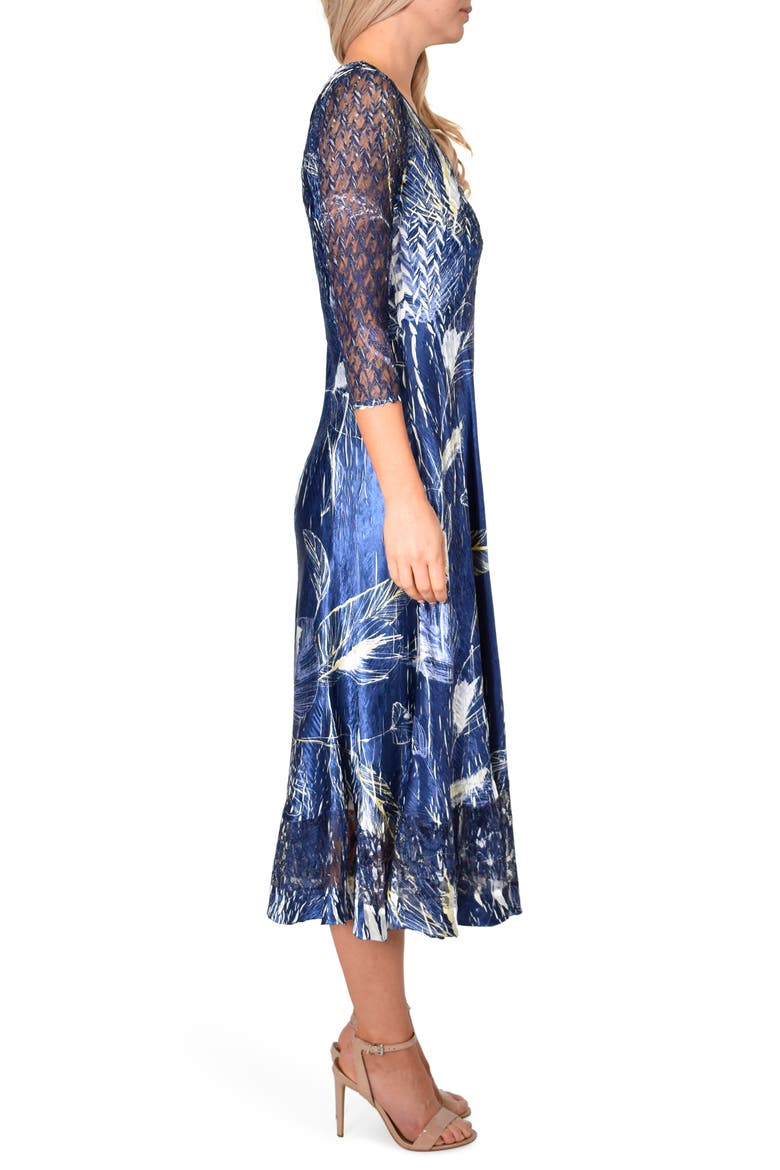 Charmeuse & Chiffon Midi Dress, Alternate, color, INDIGO TROPIC