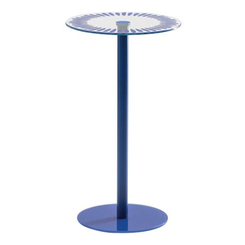 Idesign Round Printed Short Stiped Table In Blue
