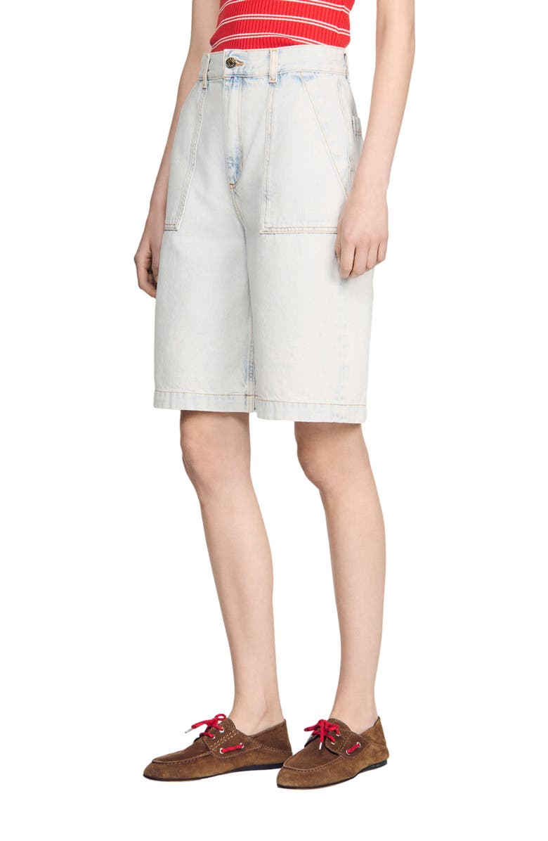 SANDRO Washed denim Bermuda shorts, Main, color, Light Bu Jean
