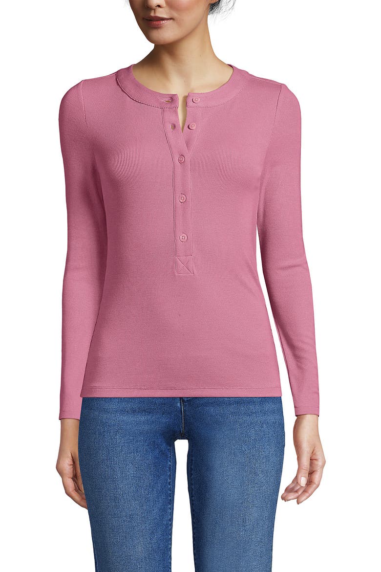 Drapey Rib Skimming Long Sleeve Henley, Main, color, Soft English Rose