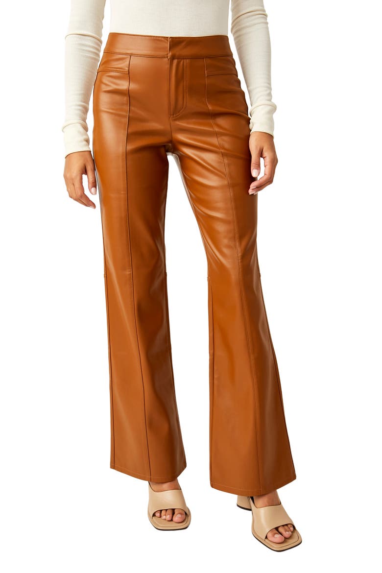 Uptown High Waist Faux Leather Flare Pants, Main, color, BROWN