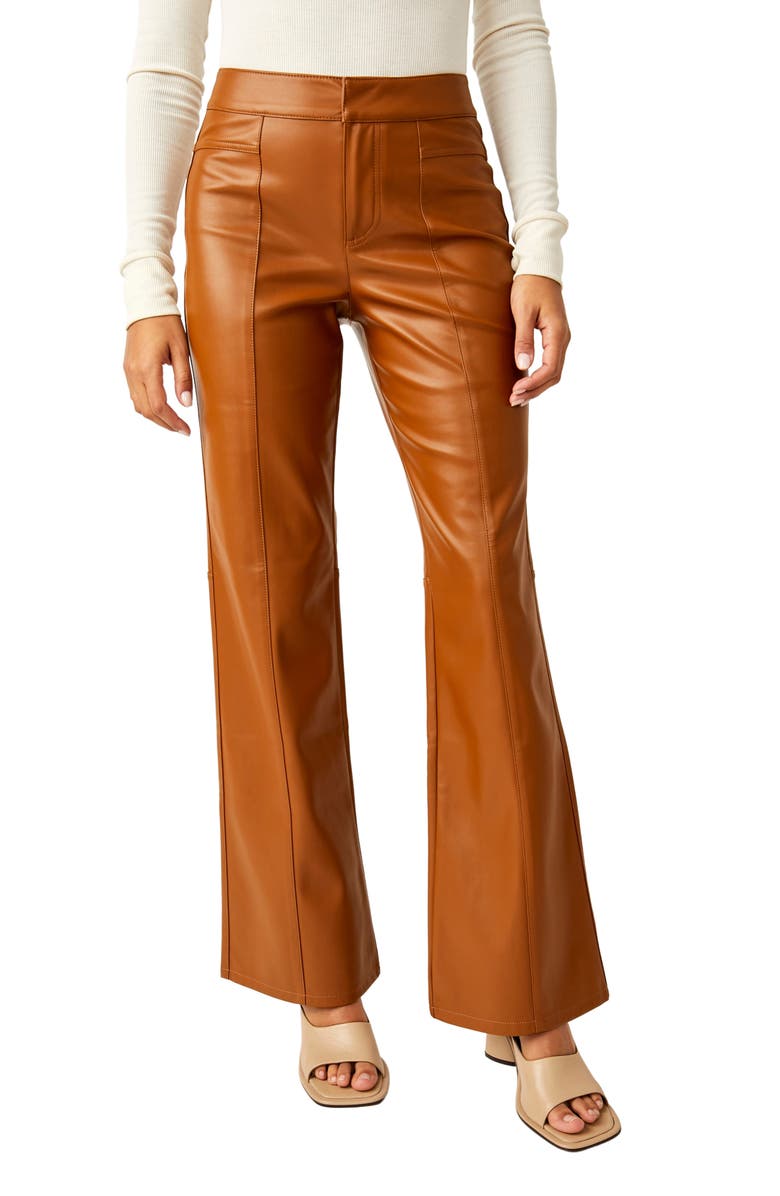 Free People Uptown High Waist Faux Leather Flare Pants, Main, color, Brown