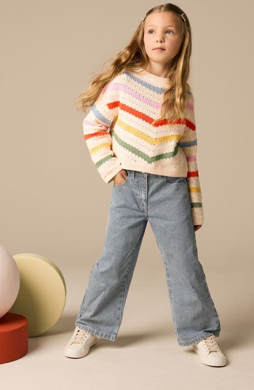 Next Kids' Rainbow Stripe Cotton Crewneck Sweater In White