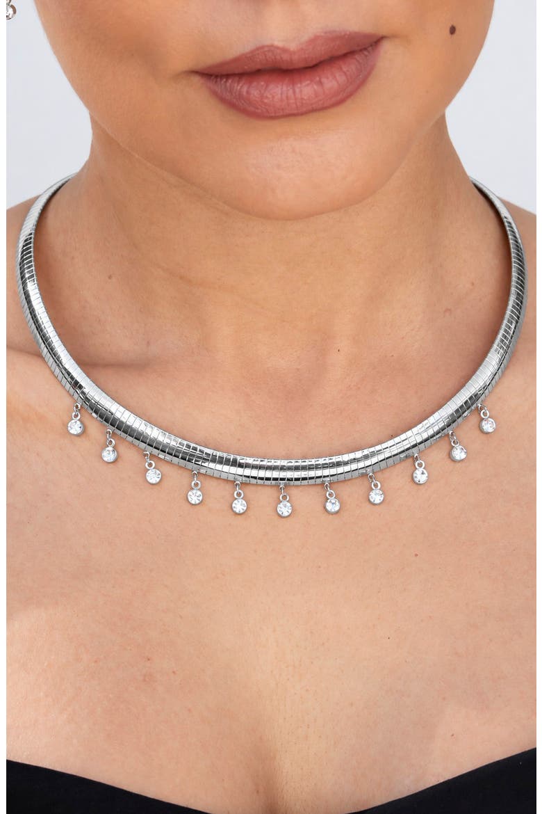 Bezel Cubic Zirconia Drop Omega Necklace, Main, color, WHITE