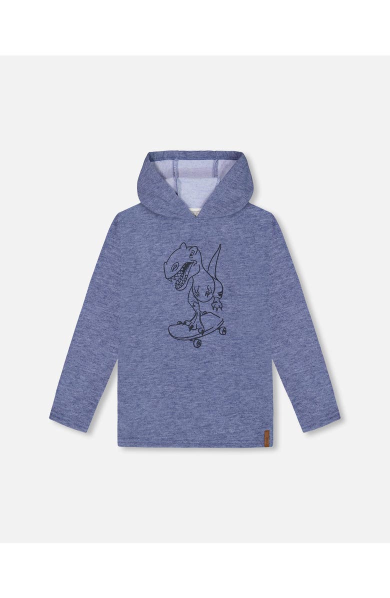 Deux par Deux Boy's Super Soft Brushed Hooded T-Shirt With Print Blue, Main, color, 