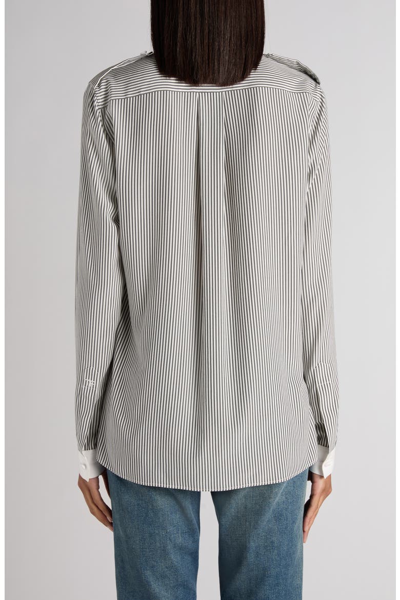 Stripe Silk crêpe de Chine Military Button-up Shirt, Alternate, color, BLACK/ WHITE