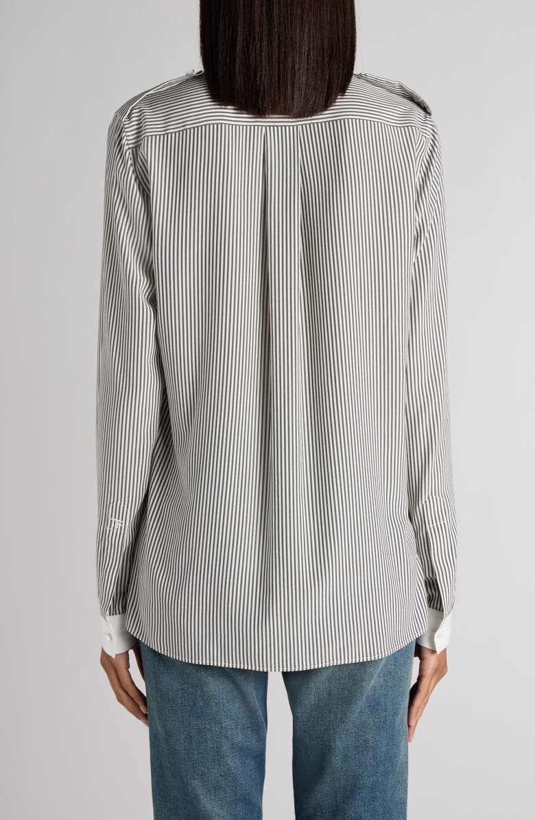TOM FORD Stripe Silk crêpe de Chine Military Button-up Shirt, Alternate, color, Black/ White