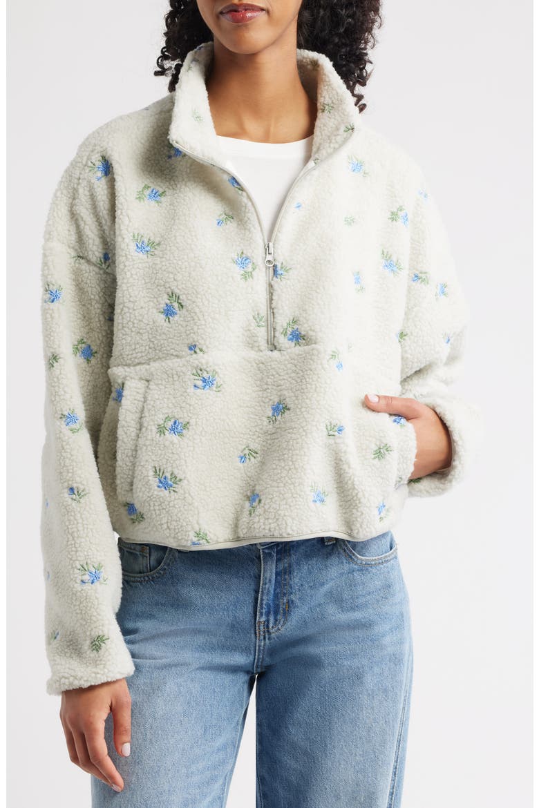 Periwinkle Petals Fleece Half Zip Pullover, Main, color, SOFT GRAY