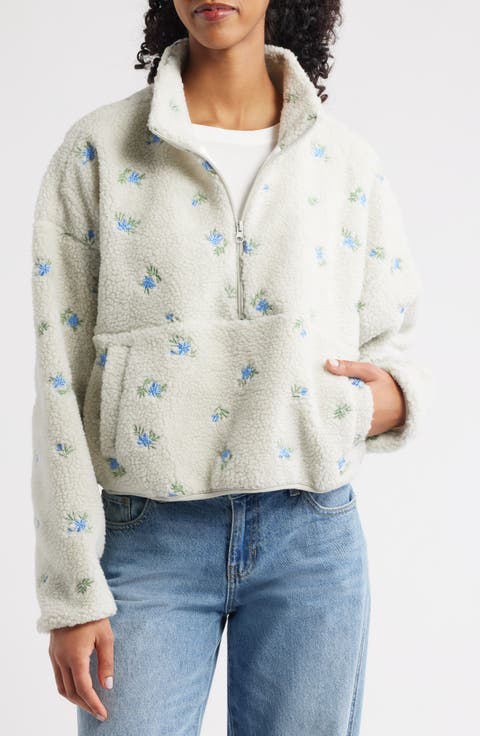 Periwinkle Petals Fleece Half Zip Pullover