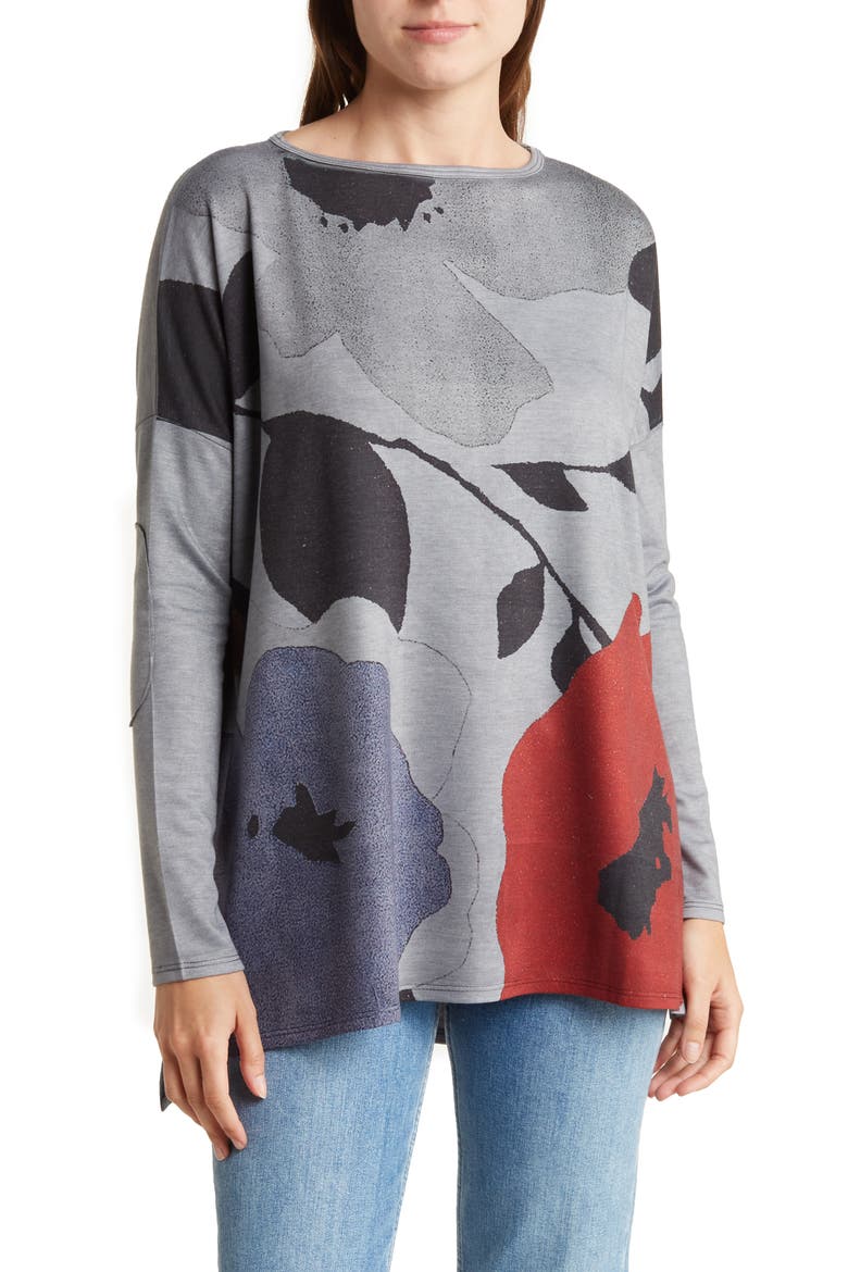 Dolman Sleeve Knit Top, Main, color, GREY/ BLUE PERENNIAL