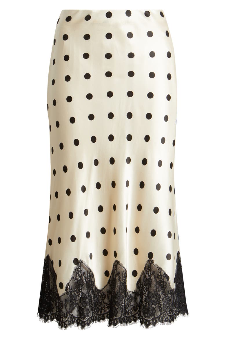 Carolina Lace Trim Silk Midi Skirt, Alternate, color, SUNDAE DOT