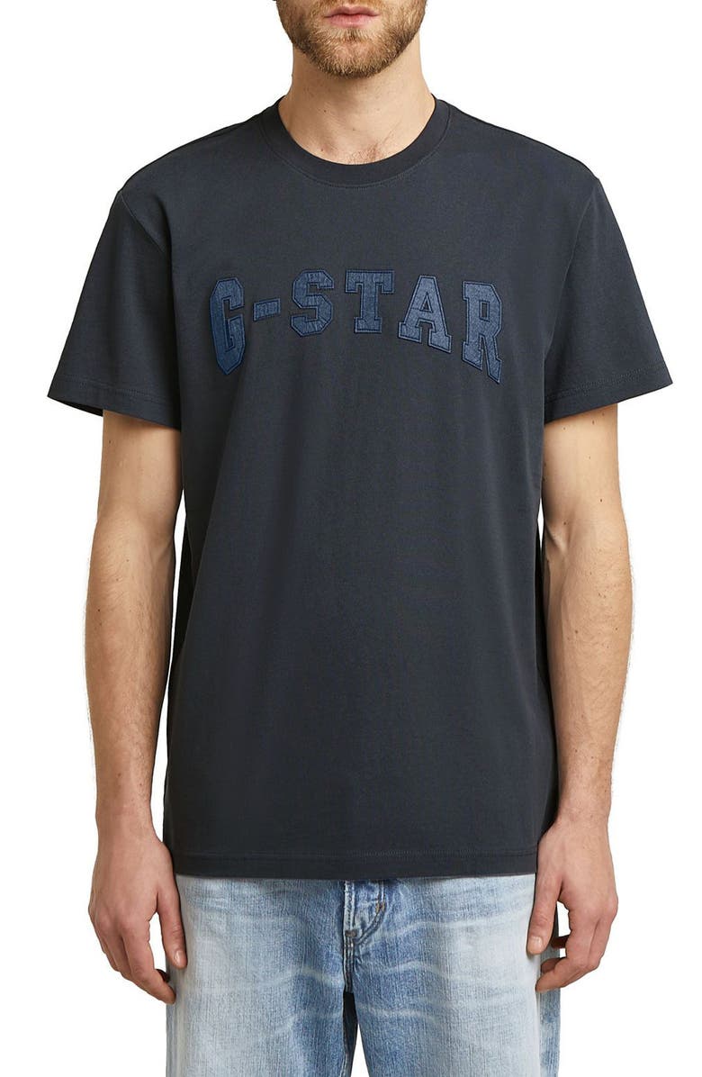 G-STAR Felt Logo Organic Cotton Graphic T-Shirt, Main, color, India Ink