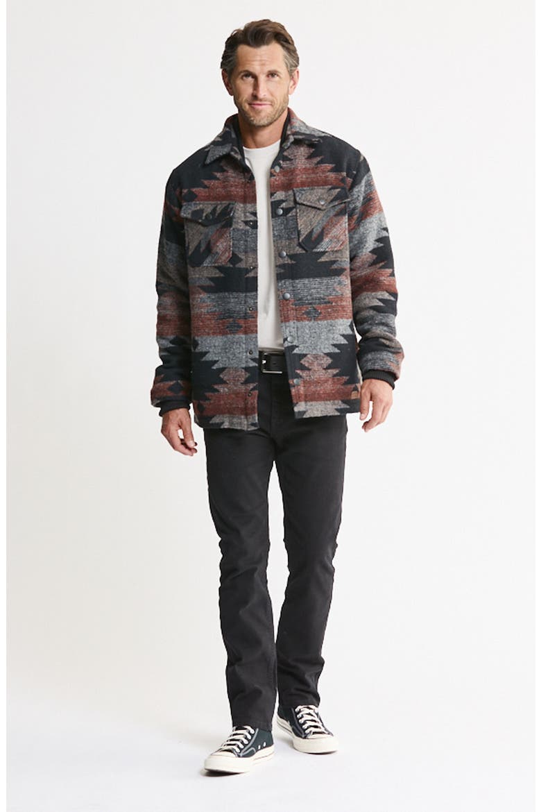 Wool Blend Faux Fur Lined Shirt Jacket, Alternate, color, BLACK RED AZTEC