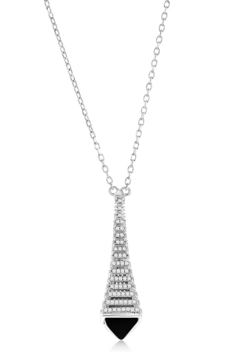 Eiffel Tower Pavé Cubic Zirconia & Enamel Pendant Necklace, Main, color, BLACK
