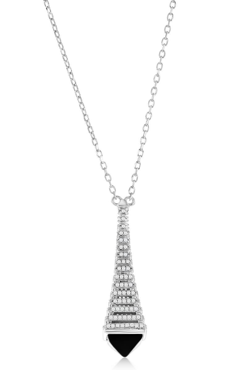 SUZY LEVIAN Eiffel Tower Pavé Cubic Zirconia & Enamel Pendant Necklace, Main, color, Black