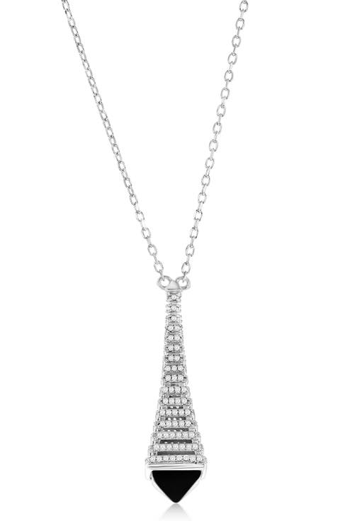 Eiffel Tower Pavé Cubic Zirconia & Enamel Pendant Necklace