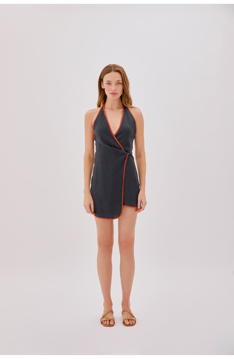 Labeca London Sadie Linen Wrap Mini Dress, Main, color, Navy