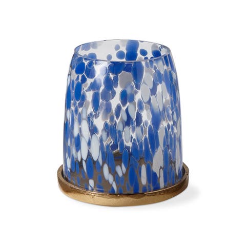 Blue Confetti Glass Hurricane Candle Holder Small