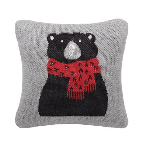 Winter Black Bear Small Christmas Accent Pillow, 10" x 10"