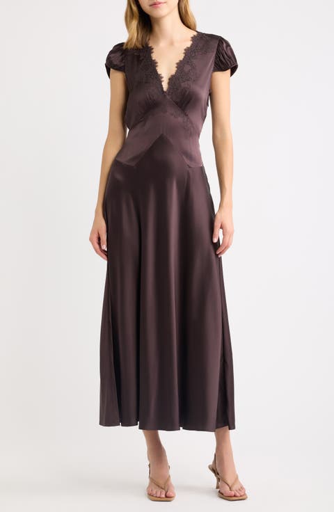 Coraline Lace Detail Floral Satin Maxi Dress