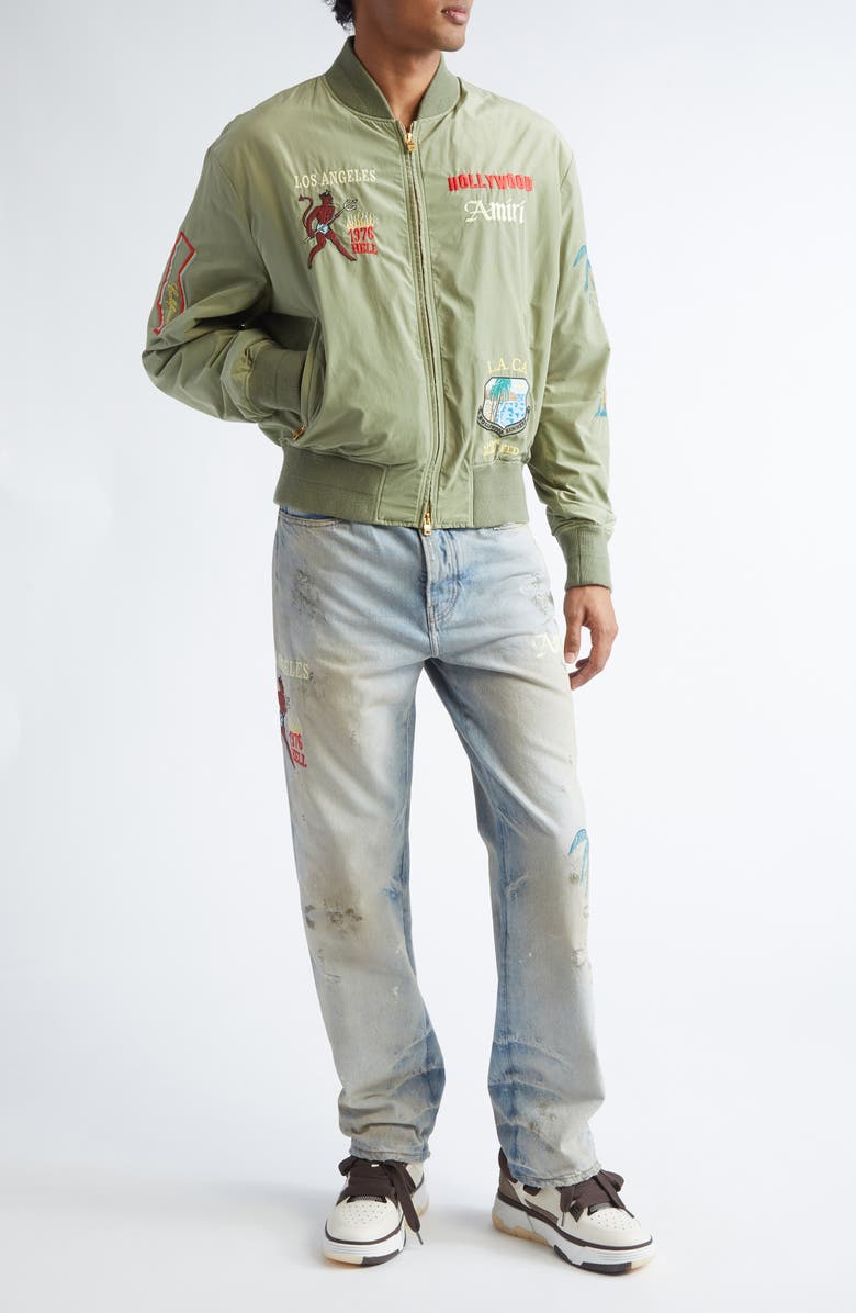 AMIRI Sinners Embroidered Distressed Jeans, Alternate, color, Perfect Antique Indigo