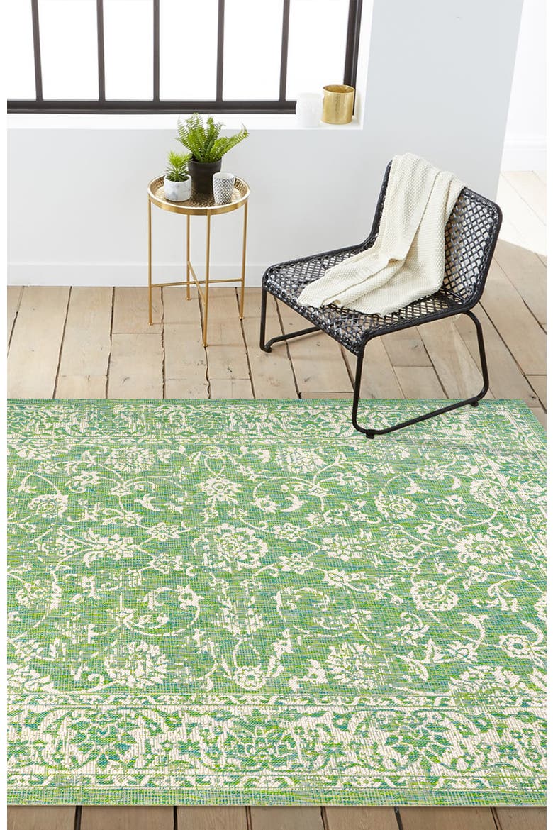 Tela Bohemian Textured Weave Floral Indoor/Outdoor Area Rug, Alternate, color, Cream/Green